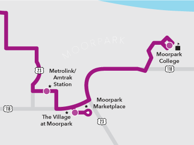 Moorpark route map cut out showing Moorpark area